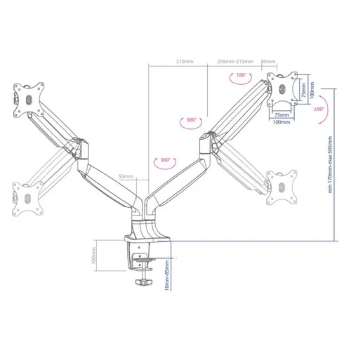 Кронштейн для мониторов Arm Media LCD-T32 серебристый 15"-32" макс.18кг настольный поворот и наклон верт.перемещ.