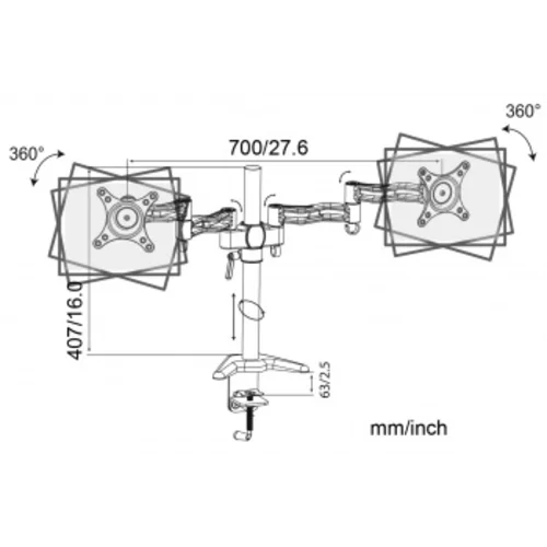 Кронштейн для мониторов Cactus CS-VM-D08-BK черный 13"-27" макс.8кг настольный поворот и наклон