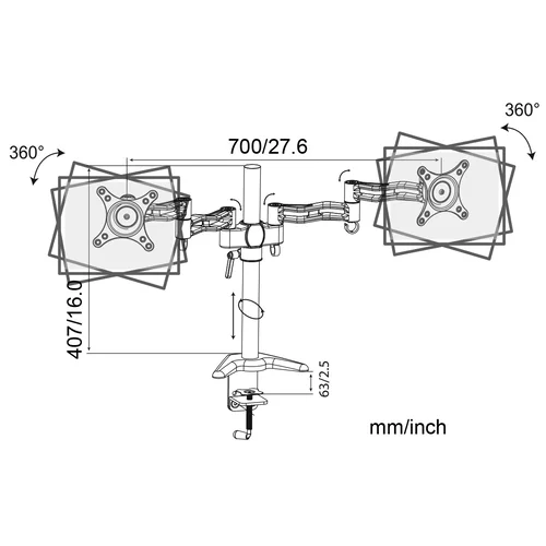 Кронштейн для мониторов Cactus CS-VM-D08-BK черный 13"-27" макс.8кг настольный поворот и наклон