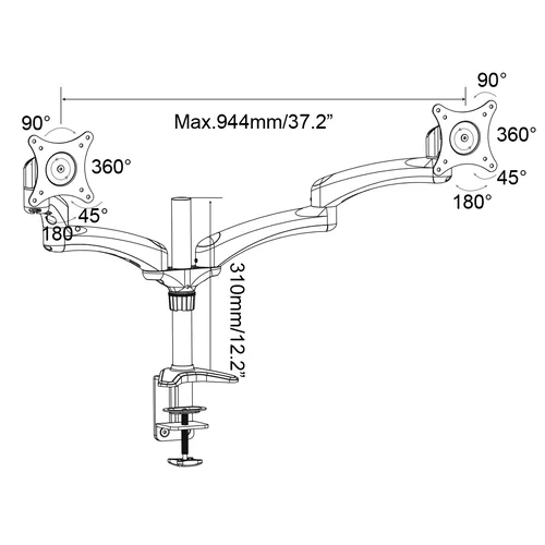 Кронштейн для мониторов Cactus CS-VM-FE124D-BK черный 15"-27" макс.8кг настольный поворот и наклон