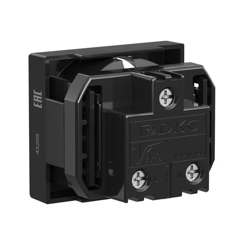 Розетка 1-м 2мод. Viva 16А IP20 2P+E с заземл. защ. шторки черн. DKC 45205