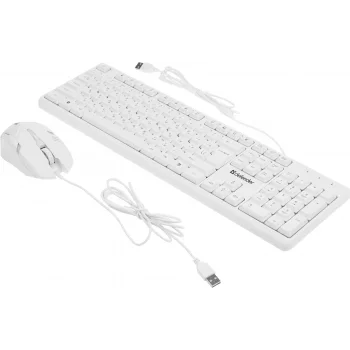 Клавиатура + мышь Defender Motion C-977 клав:белый мышь:белый/розовый USB Multimedia (45977)