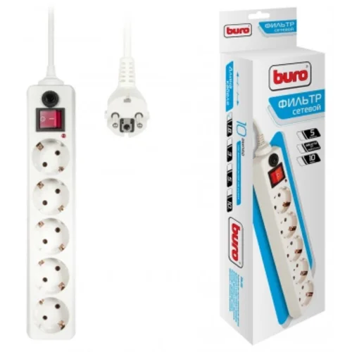 Сетевой фильтр Buro 500SH-1.8-W 1.8м (5 розеток) белый (коробка)