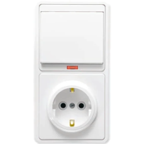 Блок БКВР-056 Бэлла (1-кл. выкл. с подсветкой + розетка с заземл.) бел. Кунцево 5821