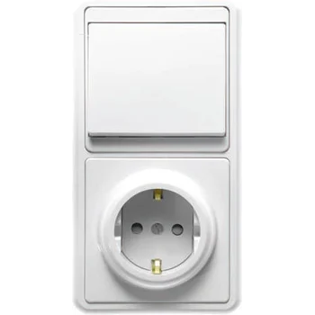 Блок БКВР-034 Бэлла (1-кл. выкл. + евророзетка с защ. шторками) бел. Кунцево 5823