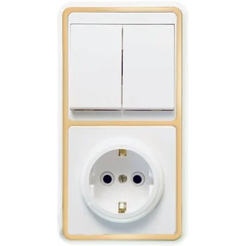 Блок БКВР-032 Бэлла (2-кл. выкл. + розетка с заземл.) зол. Кунцево 5832