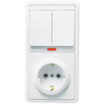 Блок БКВР-055 Бэлла (2-кл. выкл. с инд. + розетка с заземл.) бел. Кунцево 5833