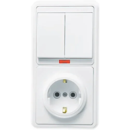 Блок БКВР-055 Бэлла (2-кл. выкл. с инд. + розетка с заземл.) бел. Кунцево 5833