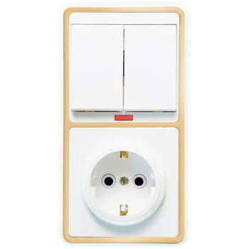 Блок БКВР-055 Бэлла (2-кл. выкл. с инд. + розетка с заземл.) зол. Кунцево 5834