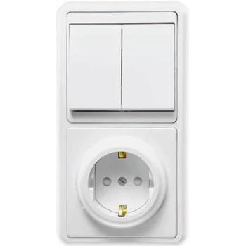 Блок БКВР-035 Бэлла (2-кл. выкл. + евророзетка с защ. шторками) бел. Кунцево 5835