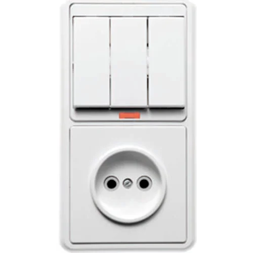 Блок БКВР-212 Бэлла (3-кл. выкл. с инд. + розетка) бел. Кунцево 5841