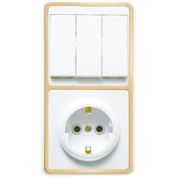 Блок БКВР-033 Бэлла (3-кл. выкл. + розетка с заземл.) зол. Кунцево 5844