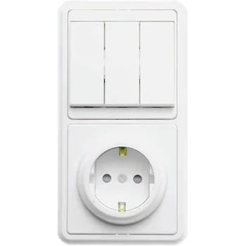 Блок БКВР-036 Бэлла (3-кл. выкл. + евророзетка с защ. шторками) бел. Кунцево 5847