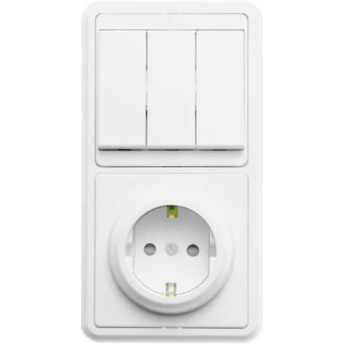 Блок БКВР-036 Бэлла (3-кл. выкл. + евророзетка с защ. шторками) бел. Кунцево 5847