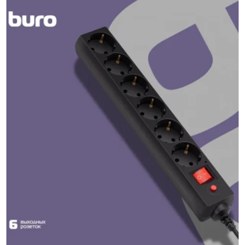 Сетевой фильтр Buro 600SH-16-3-B 3м (6 розеток) черный (коробка)
