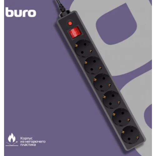 Сетевой фильтр Buro 600SH-16-3-B 3м (6 розеток) черный (коробка)