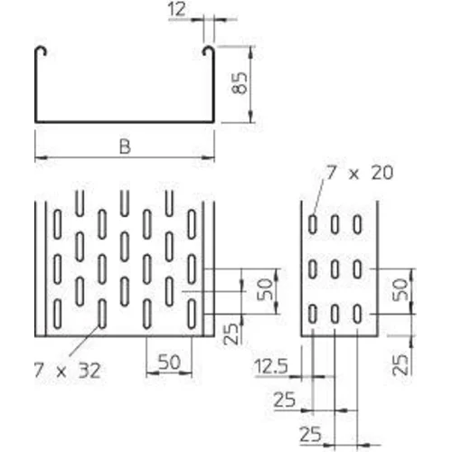 Лоток листовой перфорированный 100х85 L3000 сталь 1.5мм SKS 810 FS OBO 6058108