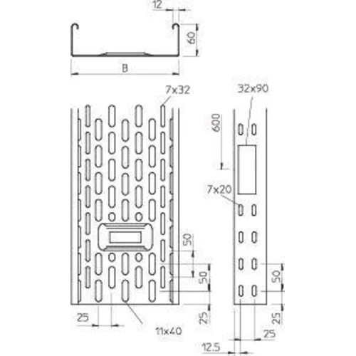 Лоток листовой перфорированный 300х60 L3000 сталь 1мм IKS 630 FS OBO 6087140