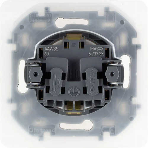 Розетка 1-м СП Inspiria 16А IP44 250В 2P+E защ. шторки с крышкой немецк. стандарт механизм бел. Leg