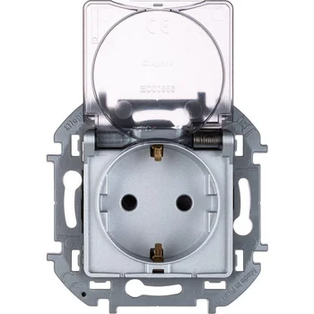 Розетка 1-м СП Inspiria 16А IP44 250В 2P+E защ. шторки с крышкой немецк. стандарт механизм алюм. Leg