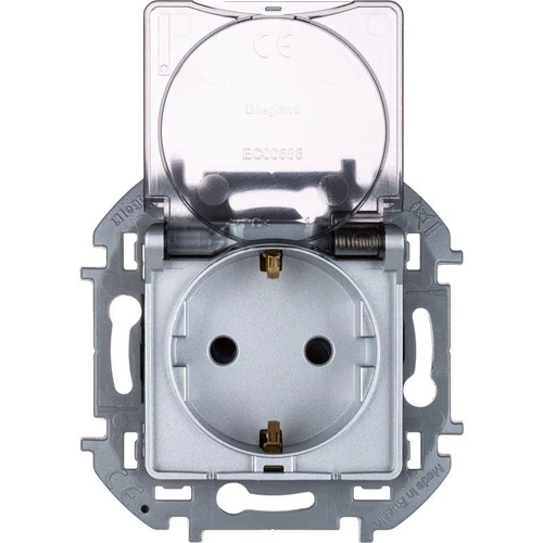 Розетка 1-м СП Inspiria 16А IP44 250В 2P+E защ. шторки с крышкой немецк. стандарт механизм алюм. Leg
