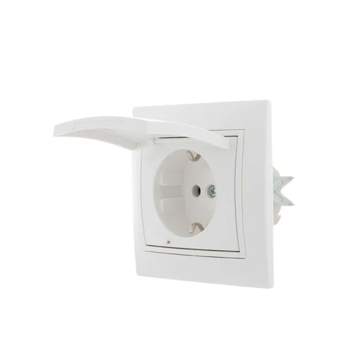 Розетка 1-м СП Mira 16А IP20 с заземл. с защ. крышкой с бел. вставкой керамика бел. LEZARD 701-0202-