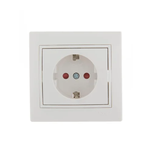 Розетка 1-м СП Mira 16А IP20 с заземл. защ. шторки с бел. вставкой керамика бел. LEZARD 701-0202-124