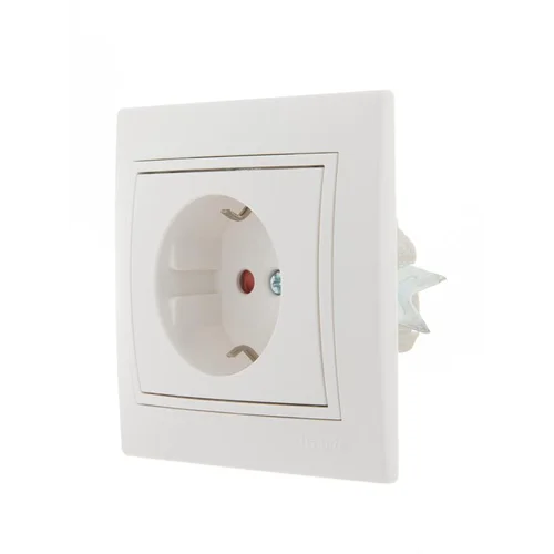 Розетка 1-м СП Mira 16А IP20 с заземл. защ. шторки с бел. вставкой керамика бел. LEZARD 701-0202-124