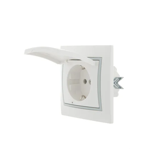 Розетка 1-м СП Mira 16А IP20 с заземл. с защ. крышкой с сер. вставкой керамика бел. LEZARD 701-0215-