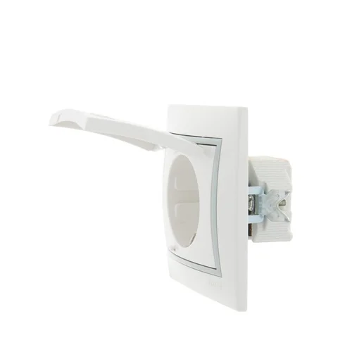 Розетка 1-м СП Mira 16А IP20 с заземл. с защ. крышкой с сер. вставкой керамика бел. LEZARD 701-0215-