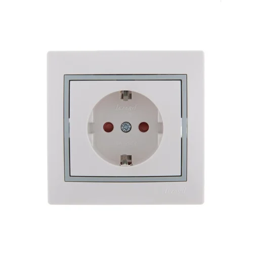 Розетка 1-м СП Mira 16А IP20 с заземл. защ. шторки с сер. вставкой керамика бел. LEZARD 701-0215-124
