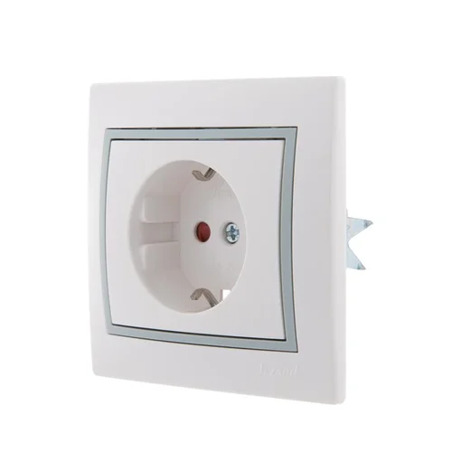 Розетка 1-м СП Mira 16А IP20 с заземл. защ. шторки с сер. вставкой керамика бел. LEZARD 701-0215-124