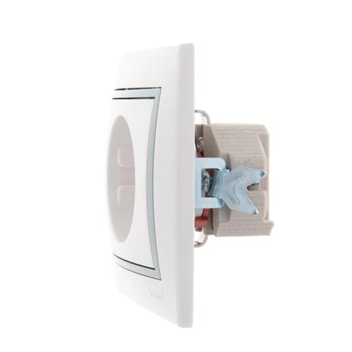 Розетка 1-м СП Mira 16А IP20 с заземл. защ. шторки с сер. вставкой керамика бел. LEZARD 701-0215-124