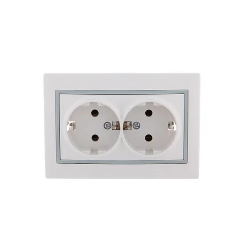 Розетка 2-м СП Mira 16А IP20 с заземл. с сер. вставкой керамика бел. LEZARD 701-0215-127