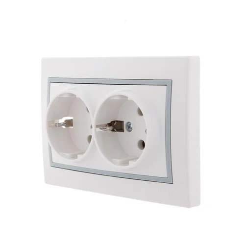 Розетка 2-м СП Mira 16А IP20 с заземл. с сер. вставкой керамика бел. LEZARD 701-0215-127