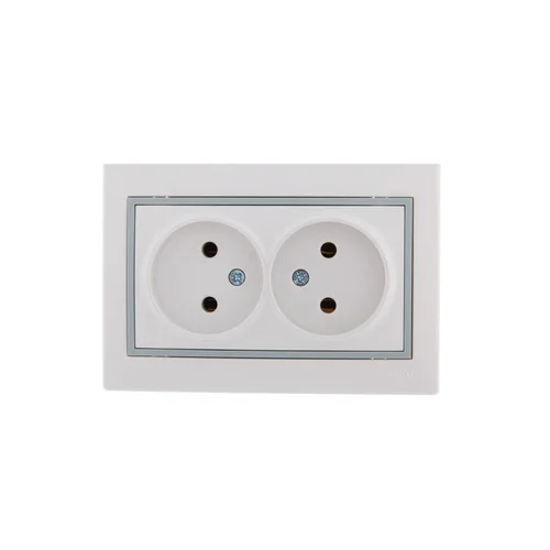 Розетка 2-м СП Mira 16А IP20 без заземл. с сер. вставкой керамика бел. LEZARD 701-0215-128