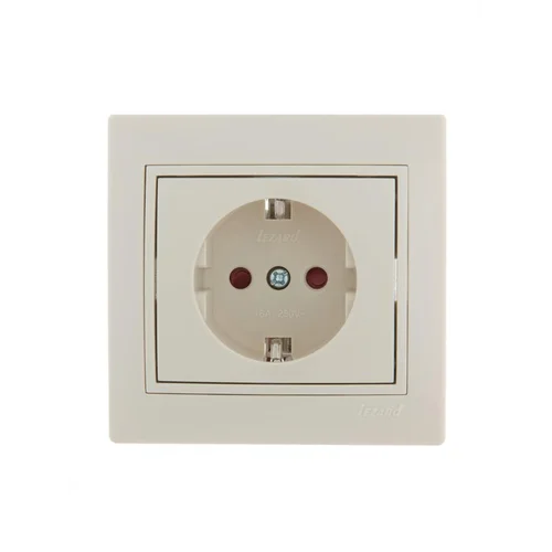 Розетка 1-м СП Mira 16А IP20 с заземл. защ. шторки со вставкой керамика крем. LEZARD 701-0303-124