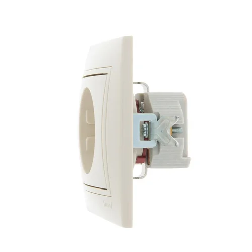 Розетка 1-м СП Mira 16А IP20 с заземл. защ. шторки со вставкой керамика крем. LEZARD 701-0303-124