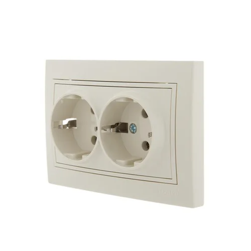 Розетка 2-м СП Mira 16А IP20 с заземл. со вставкой керамика крем. LEZARD 701-0303-127