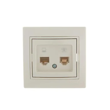 Розетка компьютерная + телефонная 2-м СП Mira RJ45 + RJ11 крем./крем.. LEZARD 701-0303-143