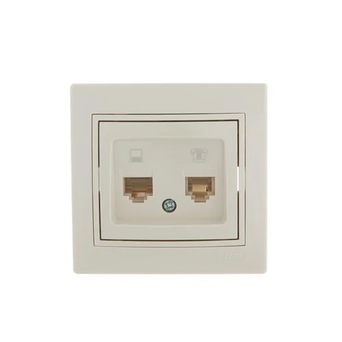Розетка компьютерная + телефонная 2-м СП Mira RJ45 + RJ11 крем./крем.. LEZARD 701-0303-143