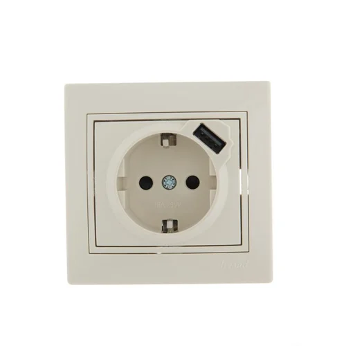 Розетка 1-м СП Mira 16А с заземл. + USB разъем крем. LEZARD 701-0303-181