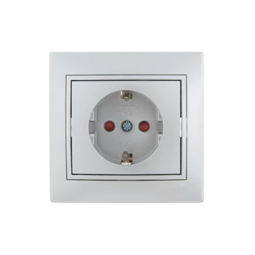 Розетка 1-м СП Mira 16А IP20 с заземл. защ. шторки со вставкой керамика сер. метал. LEZARD 701-1010-