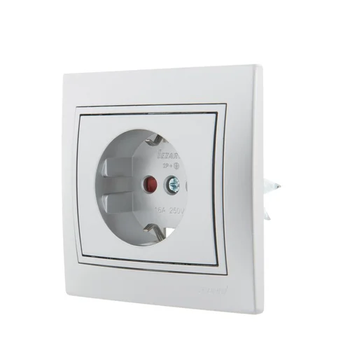 Розетка 1-м СП Mira 16А IP20 с заземл. защ. шторки со вставкой керамика сер. метал. LEZARD 701-1010-