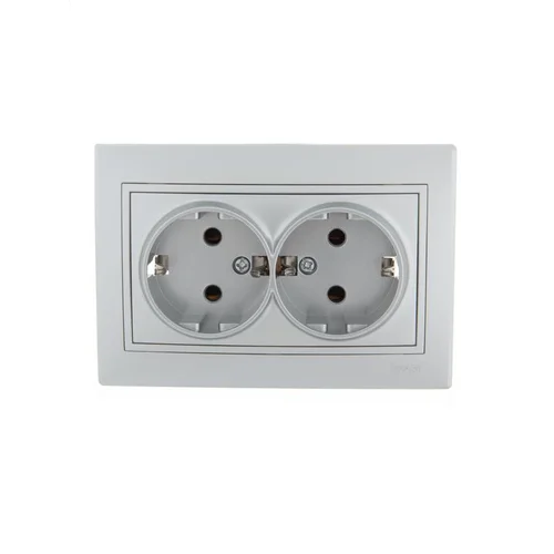 Розетка 2-м СП Mira 16А IP20 с заземл. со вставкой керамика сер. метал. LEZARD 701-1010-127