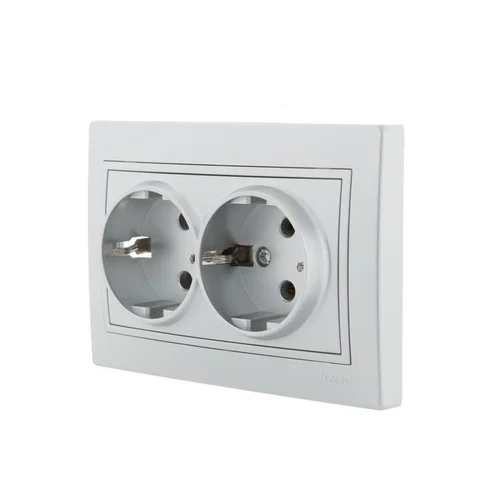 Розетка 2-м СП Mira 16А IP20 с заземл. со вставкой керамика сер. метал. LEZARD 701-1010-127
