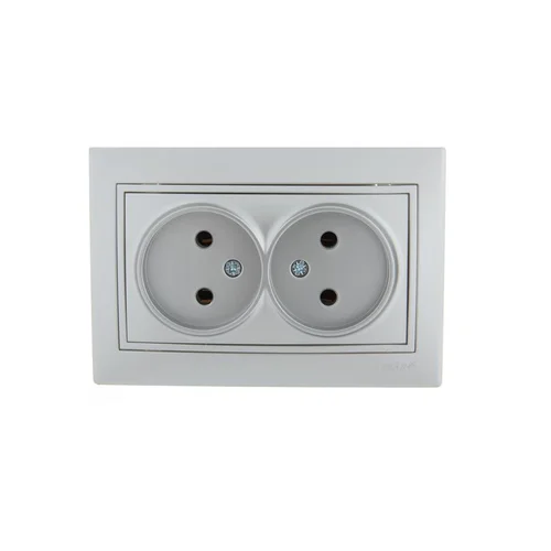 Розетка 2-м СП Mira 16А IP20 без заземл. со вставкой керамика сер. метал. LEZARD 701-1010-128