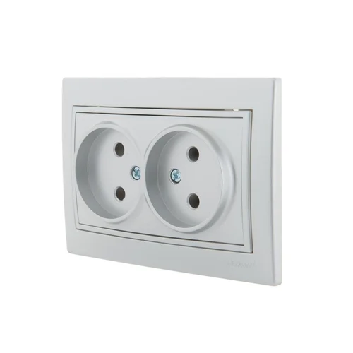 Розетка 2-м СП Mira 16А IP20 без заземл. со вставкой керамика сер. метал. LEZARD 701-1010-128