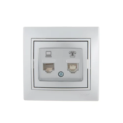 Розетка компьютерная + телефонная 2-м СП Mira RJ45 + RJ11 сер. метал. LEZARD 701-1010-143