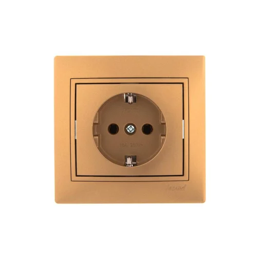 Розетка 1-м СП Mira 16А IP20 с заземл. со вставкой керамика зол. метал. LEZARD 701-1313-122